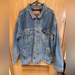 Vintage Levis Jacket Men's XL Buffalo Plaid Red Flannel Lined Denim Trucker USA